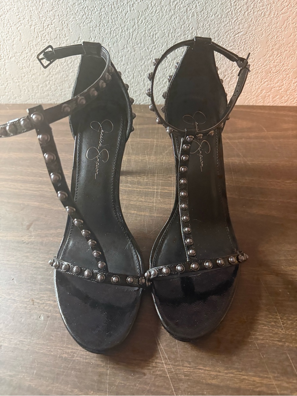 Jessica Simpson Qylla Black Studded strappy high heels size 12